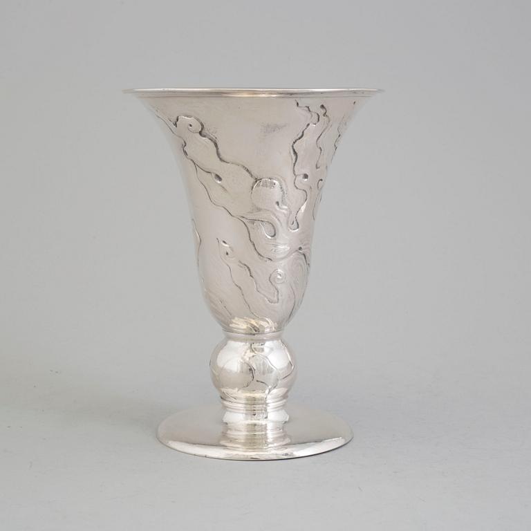 A Swedish Art Nouveau silver footed vase, maker's mark Claes Adolf Sandberg, Helsingborg, 1919.