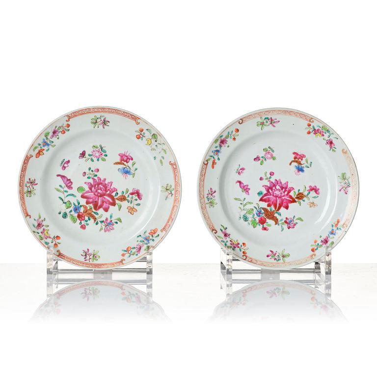 A set of six famille rose dessert dishes, Qing dynasty, Qianlong (1736-95).
