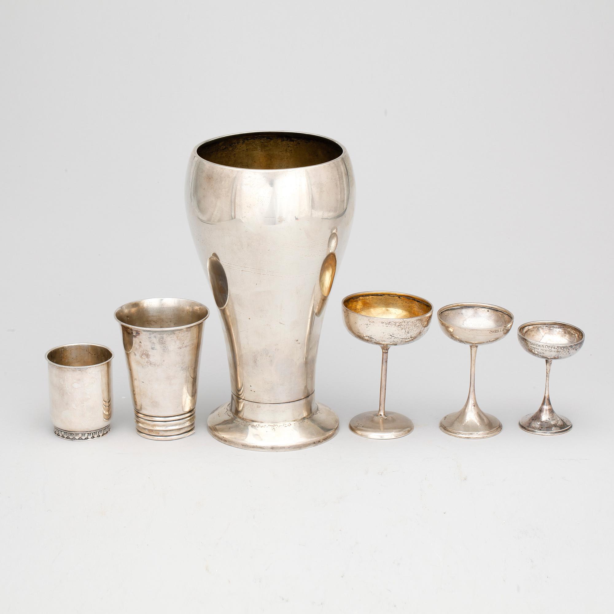 PARTI SILVER, 6 delar, bl a GAB Stockholm 1938, tot ca 760 g.