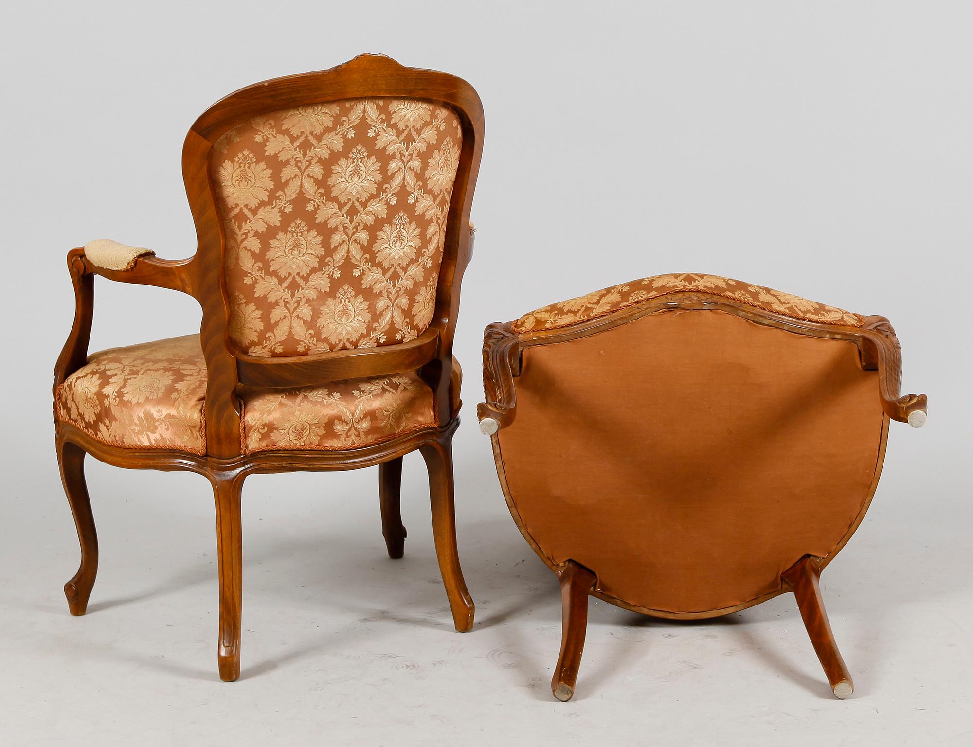 KARMSTOLAR, 1 par, rokokostil, 1900-talets mitt.