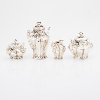 Carl Fredrik Carlman, kaffeservis, 4 delar, silver, jugend, Stockholm, 1907.