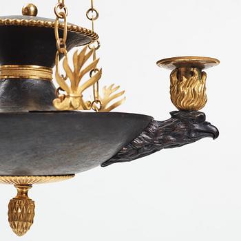 A Swedish Empire three-light hanging-lamp, beginning of the 19th century.