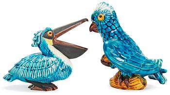 396. Two Gunnar Nylund stoneware figures, a pelican and a parrot, Rörstrand.