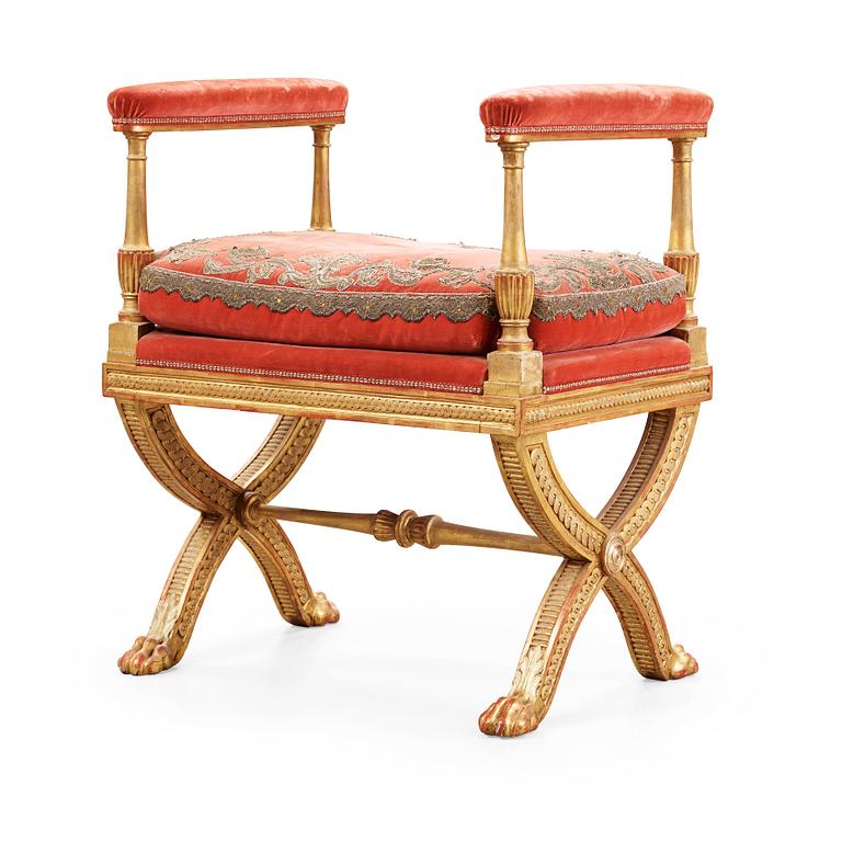 A Swedish Royal late Gustavian stool by Erik Öhrmark, master 1777.