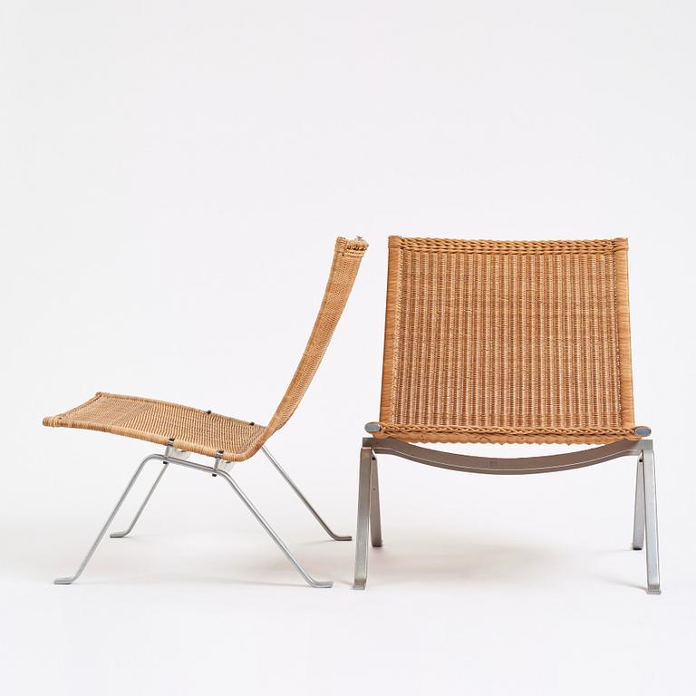 Poul Kjaerholm, a pair of steel and rattan 'PK22' easy chairs, edition E Kold Christensen, Denmark.