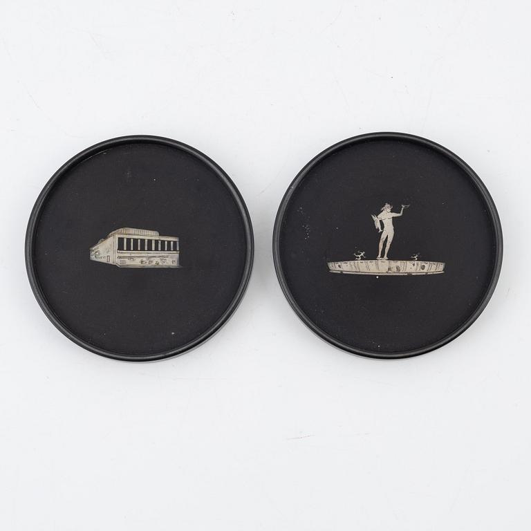 Wilhelmina 'Tiddit' Wendt, a pair of coasters, isolite with silver inlay, Perstorp, Helsingborg, 1940.