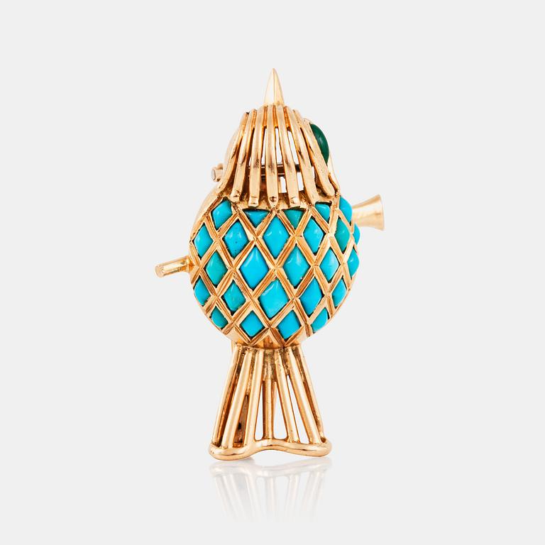 A Mauboussin gold and turquoise brooch.