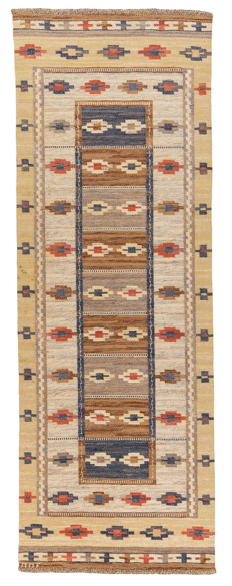 Märta Måås-Fjetterström, a carpet, "Ljusa mattan", flat weave, ca 294,5 x 102-104 cm, signed MMF.