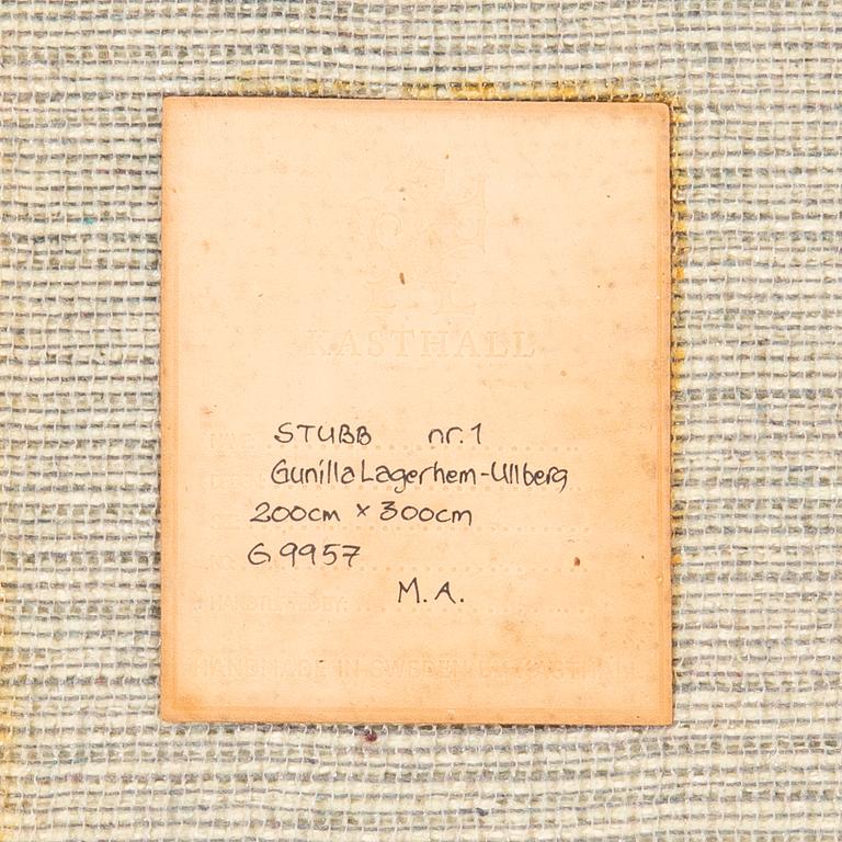 Gunilla Lagerhem-Ullberg, matta "Stubb nr 1" Kasthall ca 300x200 cm etikettmärkt.