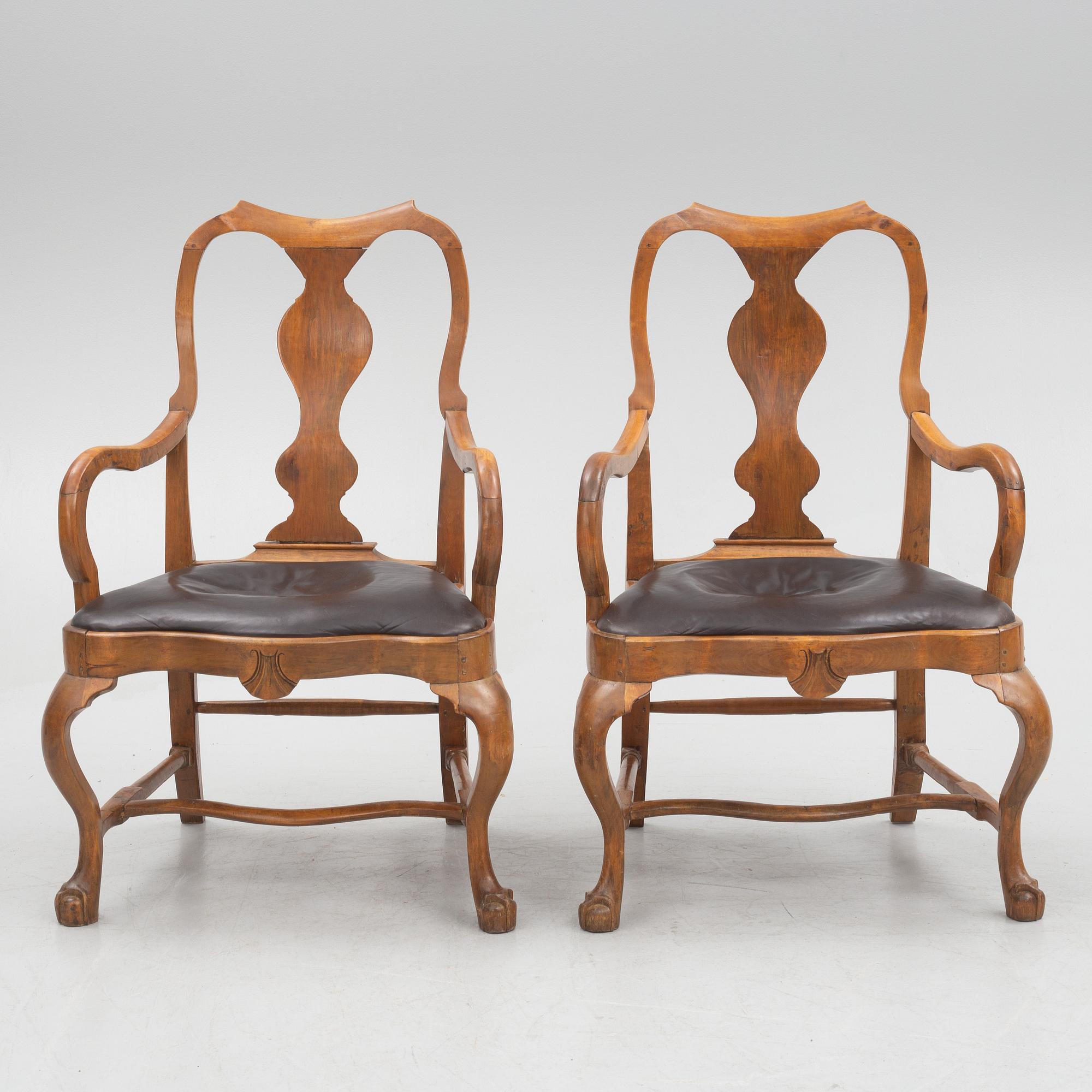 A pair of Swedish rococo armchairs, mid 18th century.