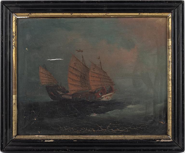 Okänd konstnär, Marina motiv av djonker.