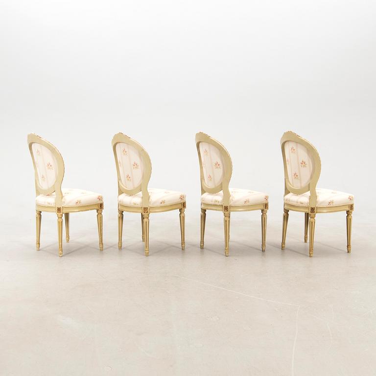 Chairs, 4 pieces, and table in Gustavian style, first half of the 20th century.