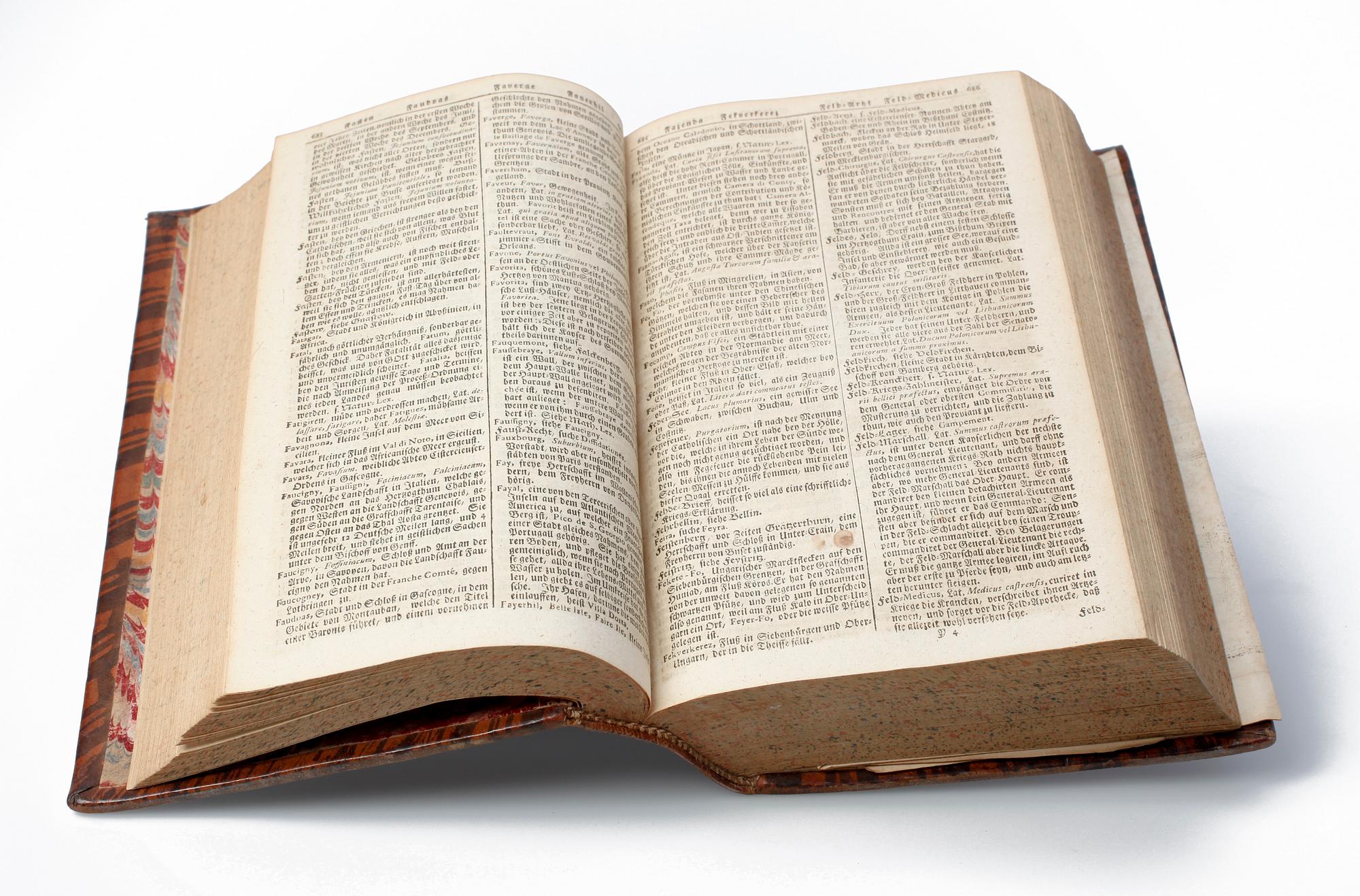 BÖCKER, 2 st, "Curieuses und Reales Natur, Kunst, Berg, Gewerck... Lexicon" samt "Reales Staats Zeitungs... Lexicon"  av Johann Hübner, Leipzig, 1739.