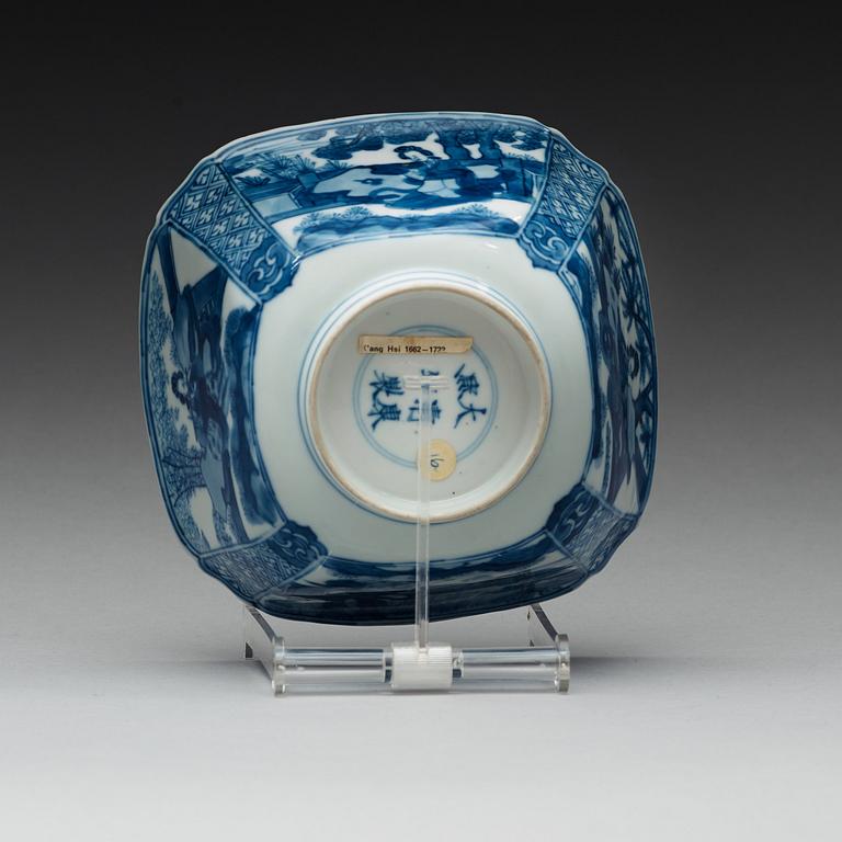 A blue and white bowl, Qing dynasty, with Kangxis six character mark and period (1662-1722).