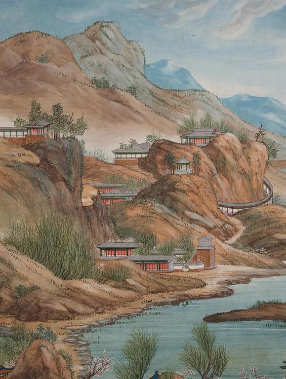 A group of five Chinese gouache paintings, Qing dynasty, late 18th century, by anonymous artist.