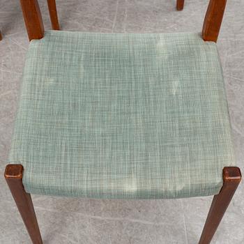 YNGVE EKSTRÖM, six Swedish teak mid 20th century dining chairs "Kontiki".