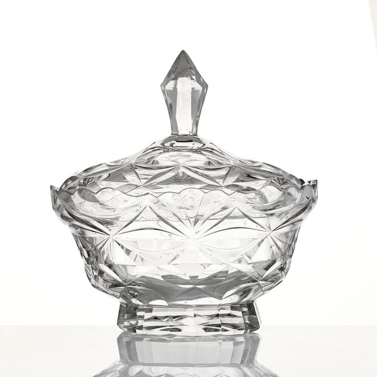 Skål med lock och fat, glas. Anglo-irisk, 1800.