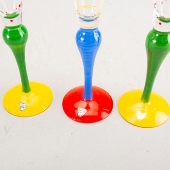 Anne Nilsson, a set of six handpainted champagneglasses for Orrefors later part of the 20th century.