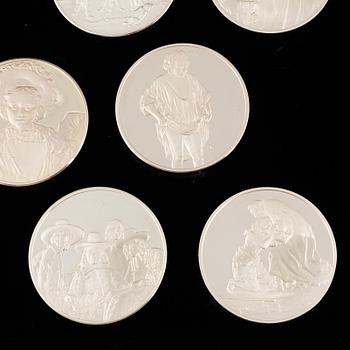 Samlarmedaljer, 50 st, sterlingsilver, "Rembrandt i silver", Franklin Mint AB.