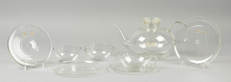 TESERVIS, 13 delar, glas,  Wilhelm Wagenfelt för Jenaer Glaswerke, Jena, Tyskland.