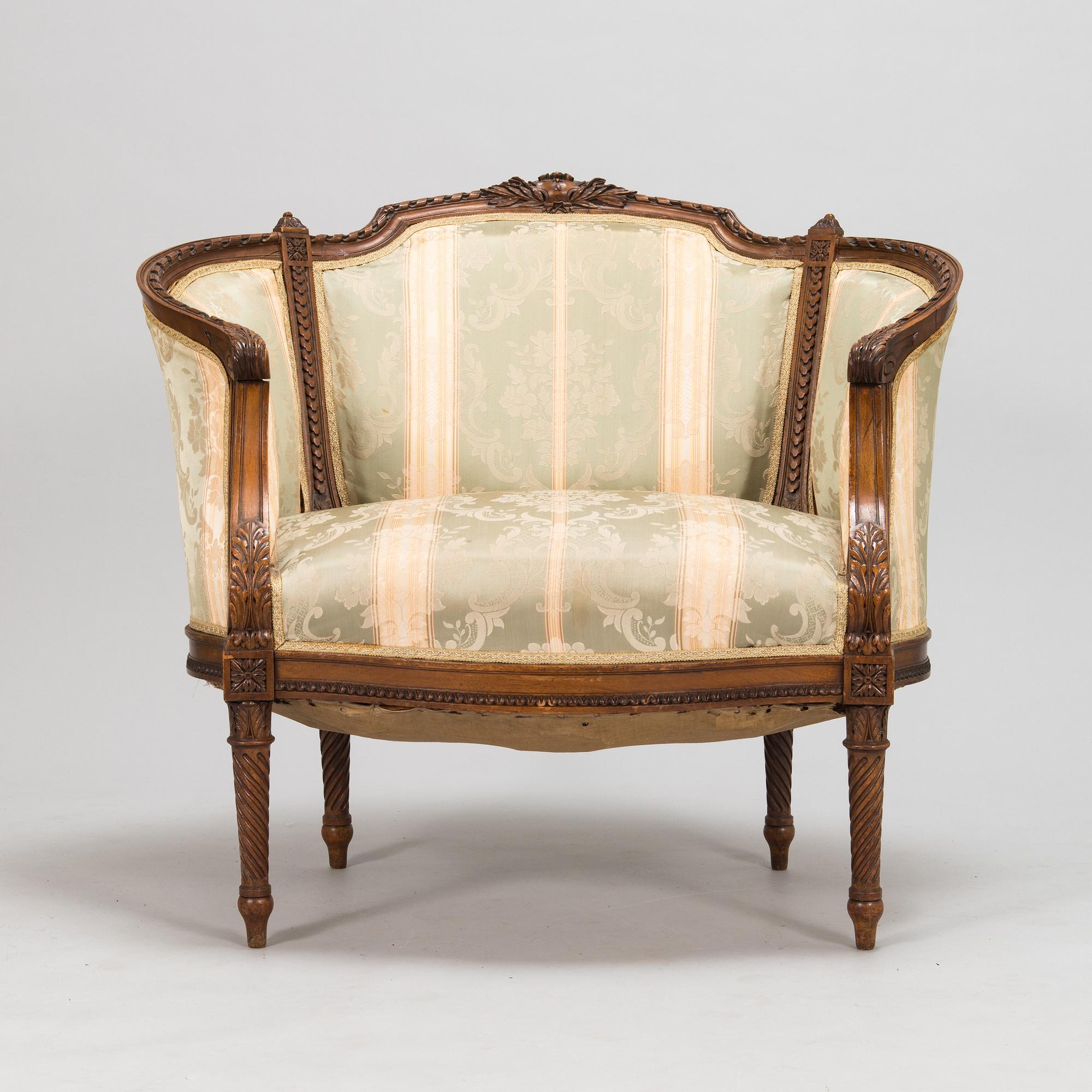 Bergere, fåtölj, Louis XVI-stil, Frankrike, omkring 1900.