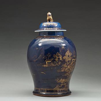 A large blue glazed jar with cover, Qing dynasty, Qianlong (1736-95).