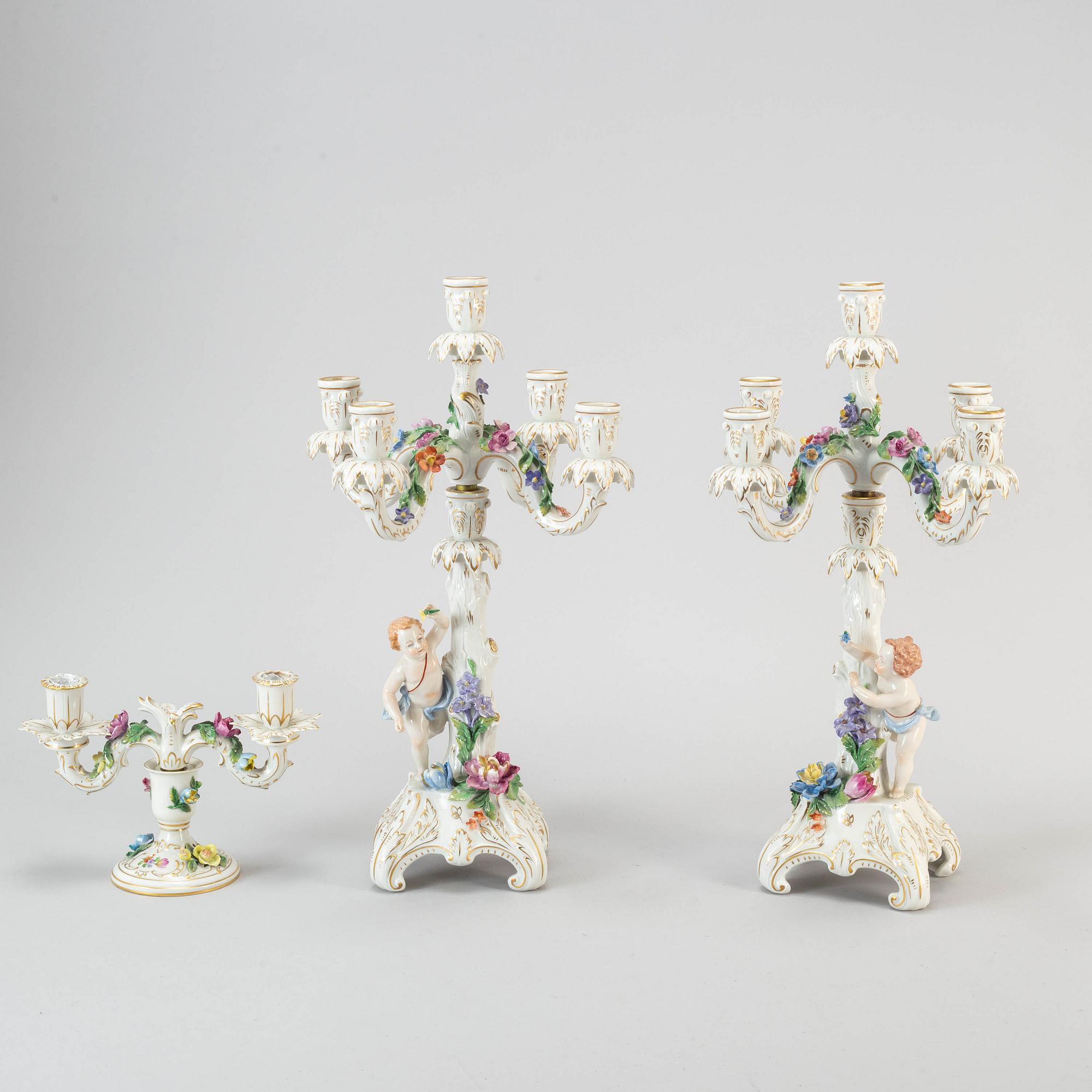 An six piece assembled porcelain garniture, Dresden, mid 20th century.