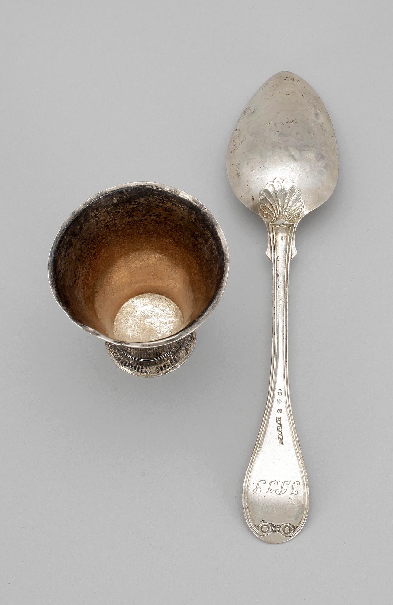 BÄGARE SAMT MATSKED, silver, Sverige, 1800-tal. Tot vikt ca 68 gram.