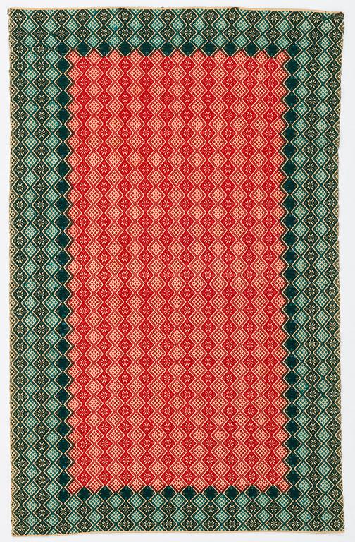 A textile cover, weft-patterned tabby type, South west Scania, c. 160 x 102 cm. Circa 1900,