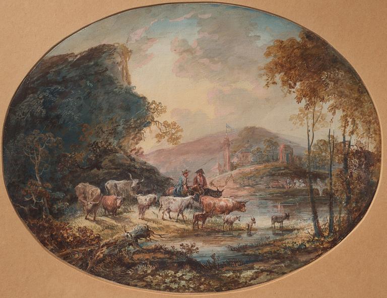 Elias Martin Tillskriven, Pastoralt landskap med herdepar och boskap.