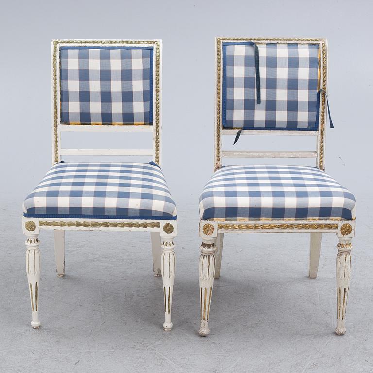 Chairs, 7 pcs, Stockholm, including Ephraim Ståhl (master in Stockholm 1794-1820), Late Gustavian style.