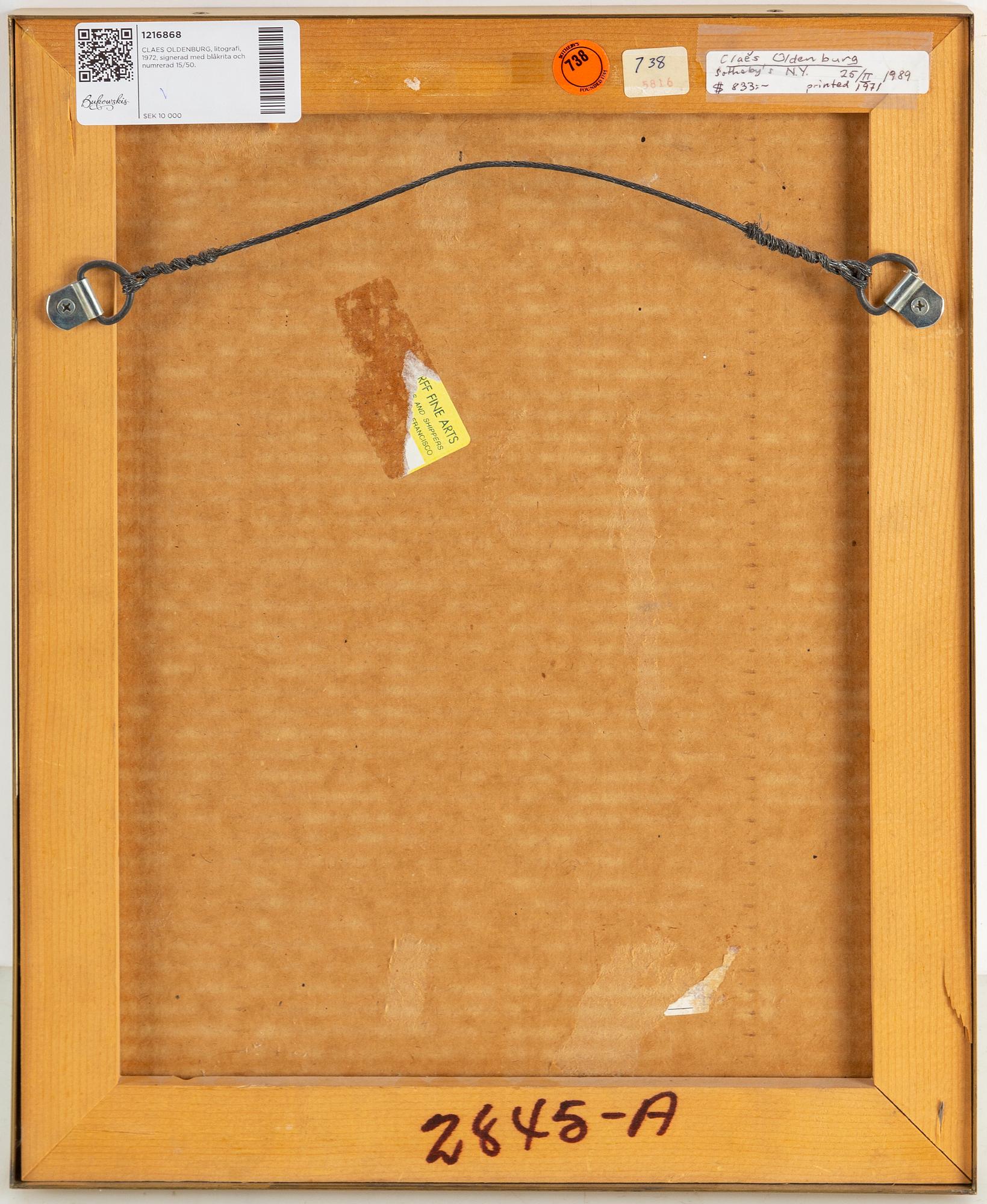 CLAES OLDENBURG, litografi, 1972, signerad med blåkrita och numrerad 15/50.