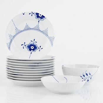 Service parts, 13 pcs, porcelain, "Blue Fluted Mega", Royal Copenhagen, Denmark.