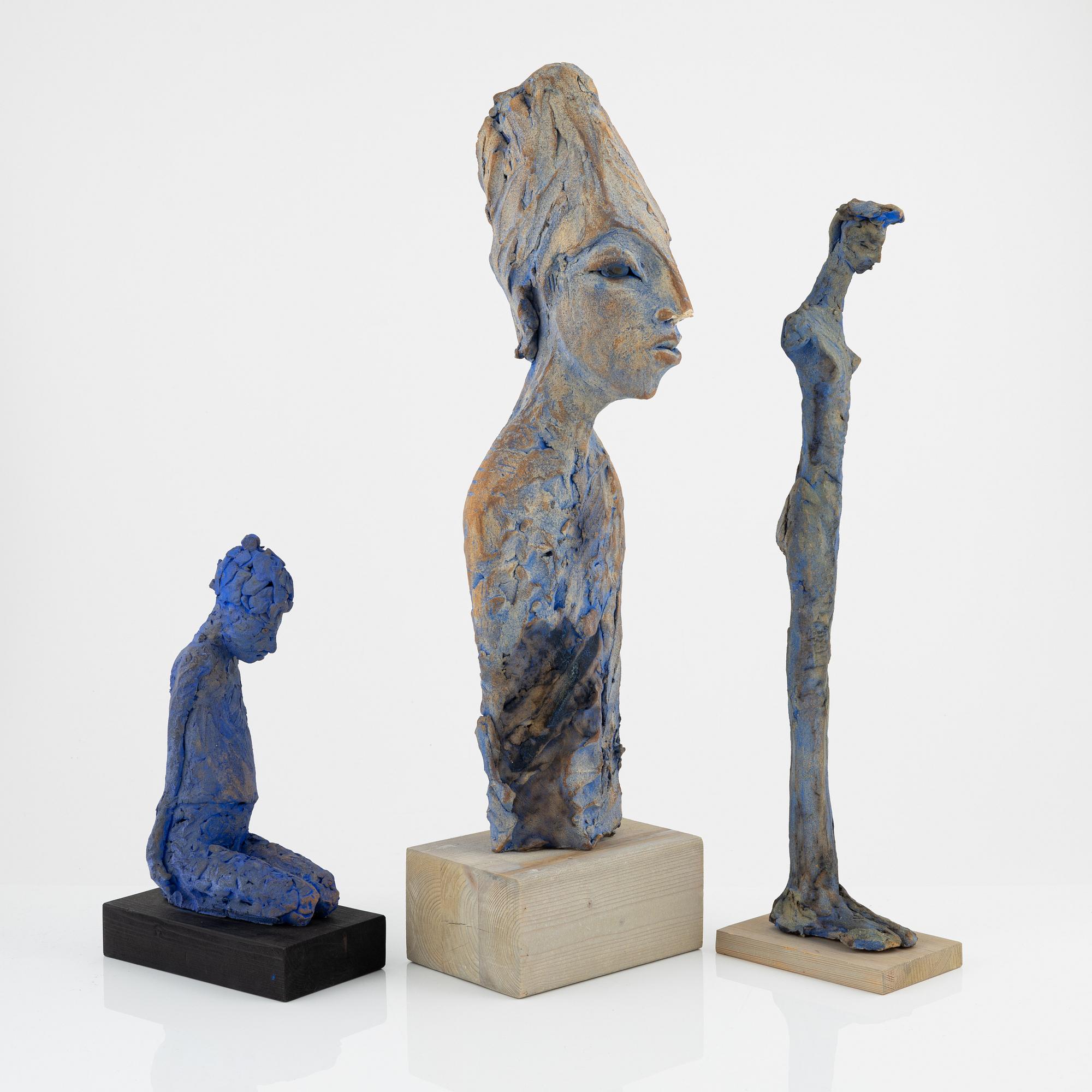 Yvonne Nimar, a group of three ceramic sculptures, signed.