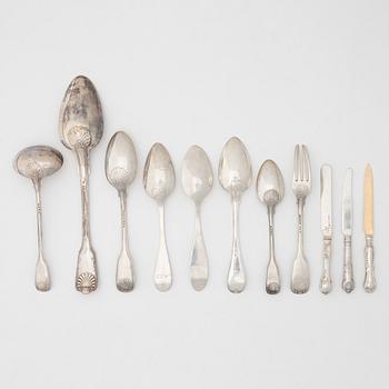 A set of 19 silver cutlery parts, including Gustaf Möllenborg, Stockholm 1888.