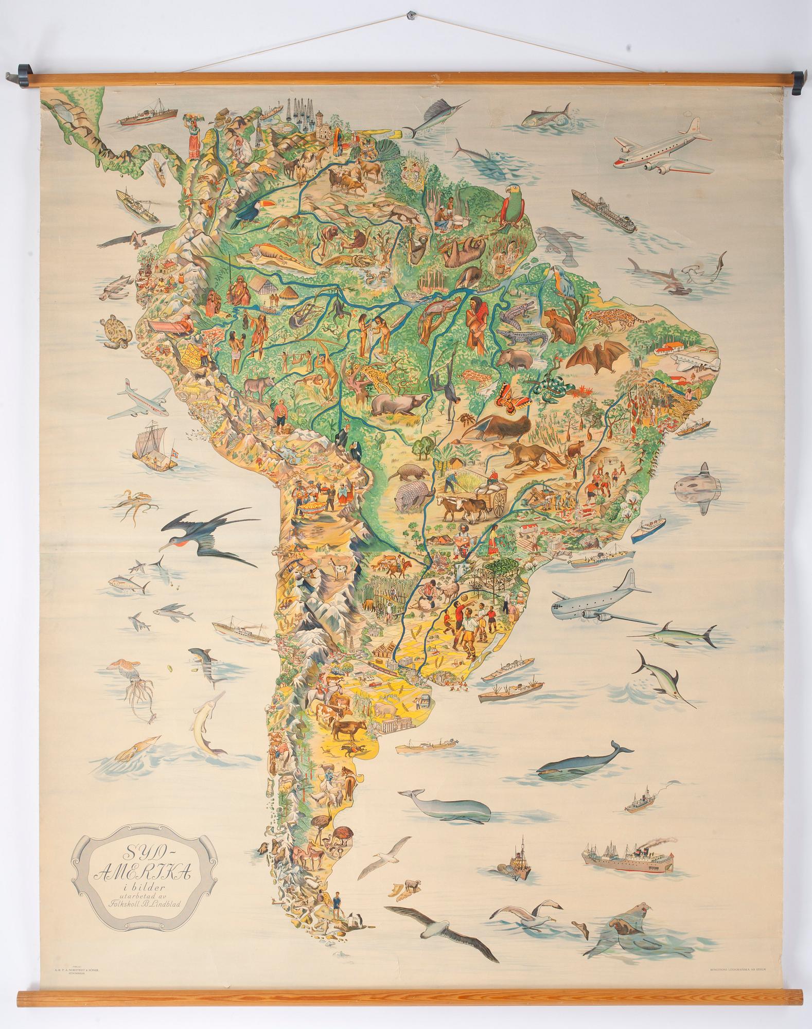 SKOLPLANSCHER, 2 st, P.A Norstedt & Söner, 1950/60-tal.