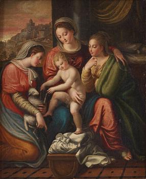 374. Ippolito Scarcella (Lo Scarcellino) Follower of, Saint Anne, Virgin Mary, Saint Elizabeth and the Christ Child.