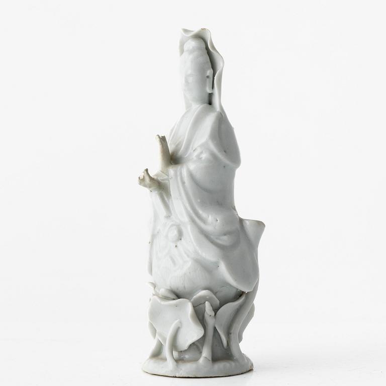 A white glazed porcelain Guanyin, china, late Qing dynasty.