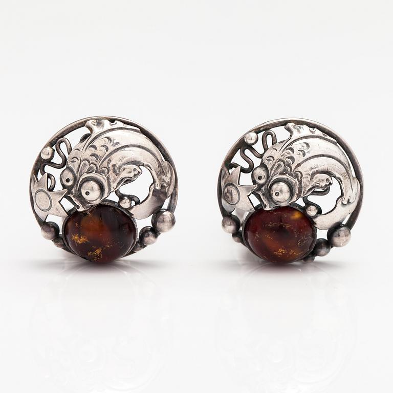 Örhängen, sterlingsilver, bärnsten. N E From, Danmark.