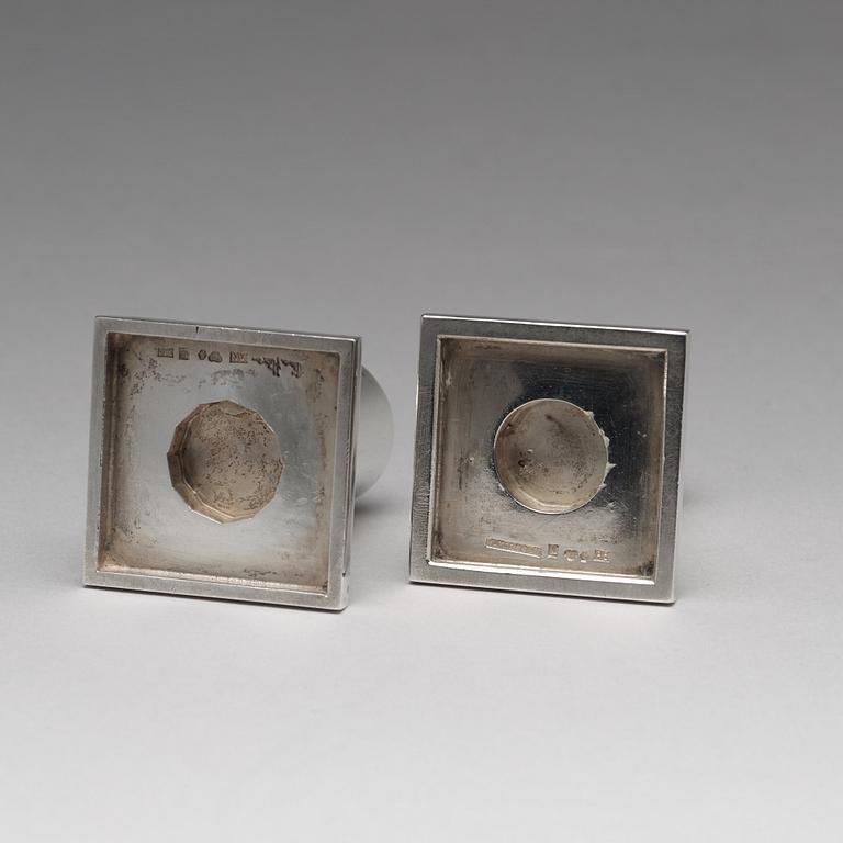 Wiwen Nilsson, a silver set with a pair of candlesticks and a cigarette case, Lund Sweden 1927-38.