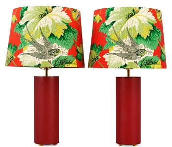 660. A pair of Josef Frank red leather and brass table lamps, model 2660, Svenskt Tenn.