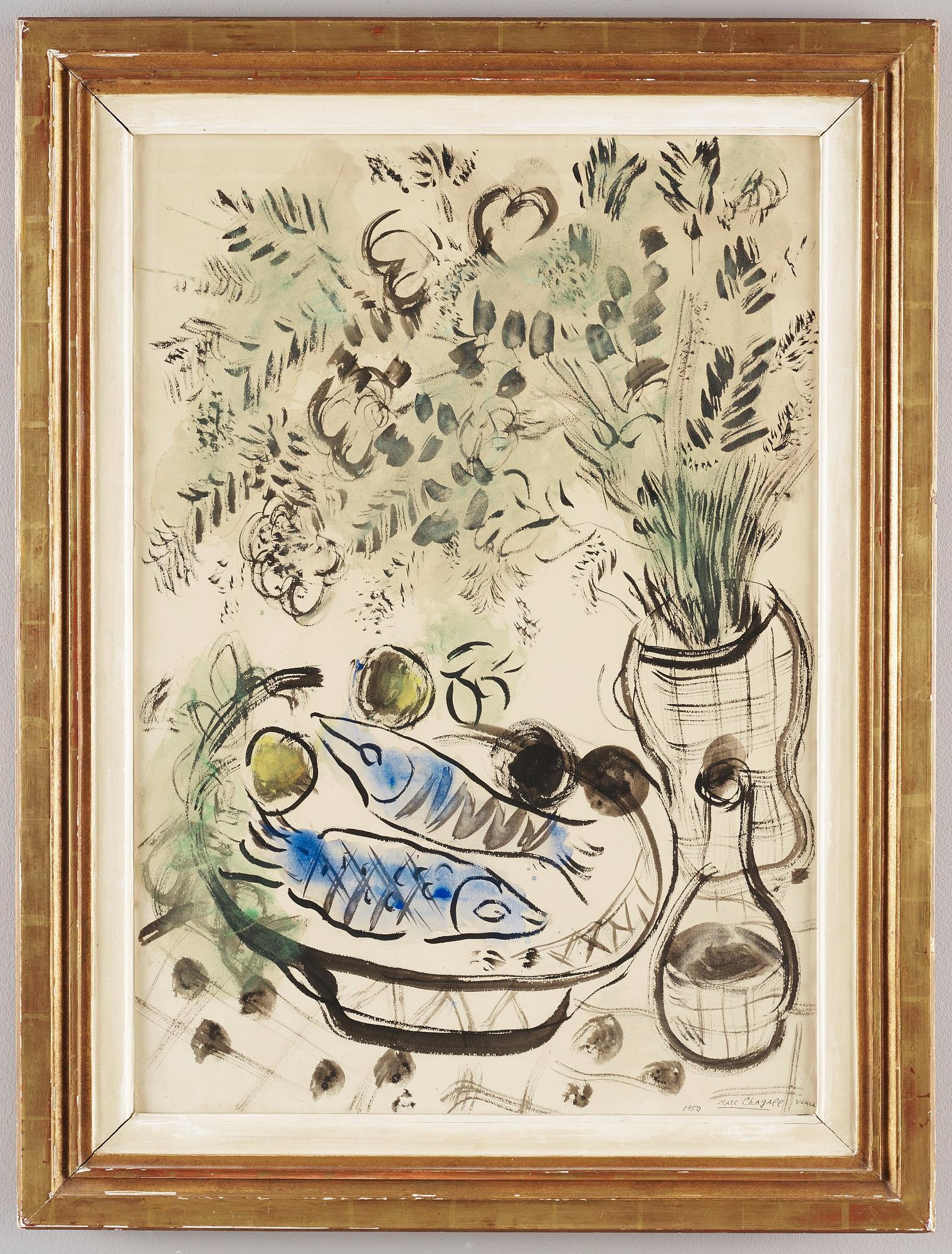 Marc Chagall, Still life with flowers and fish.