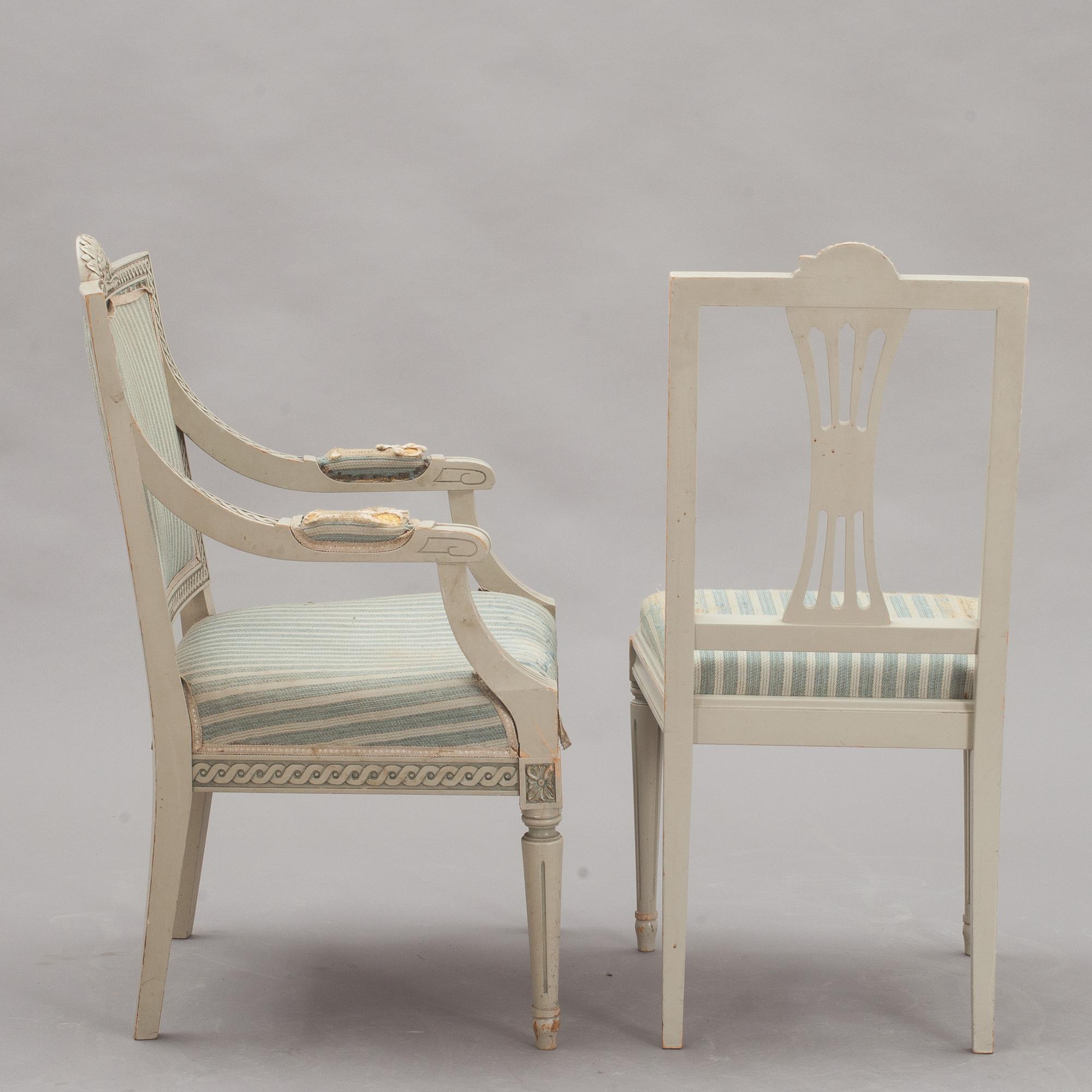 STOLAR OCH KARMSTOLAR, 10+2, sengustaviansk stil. 1900-talets slut. Lindome-modell.