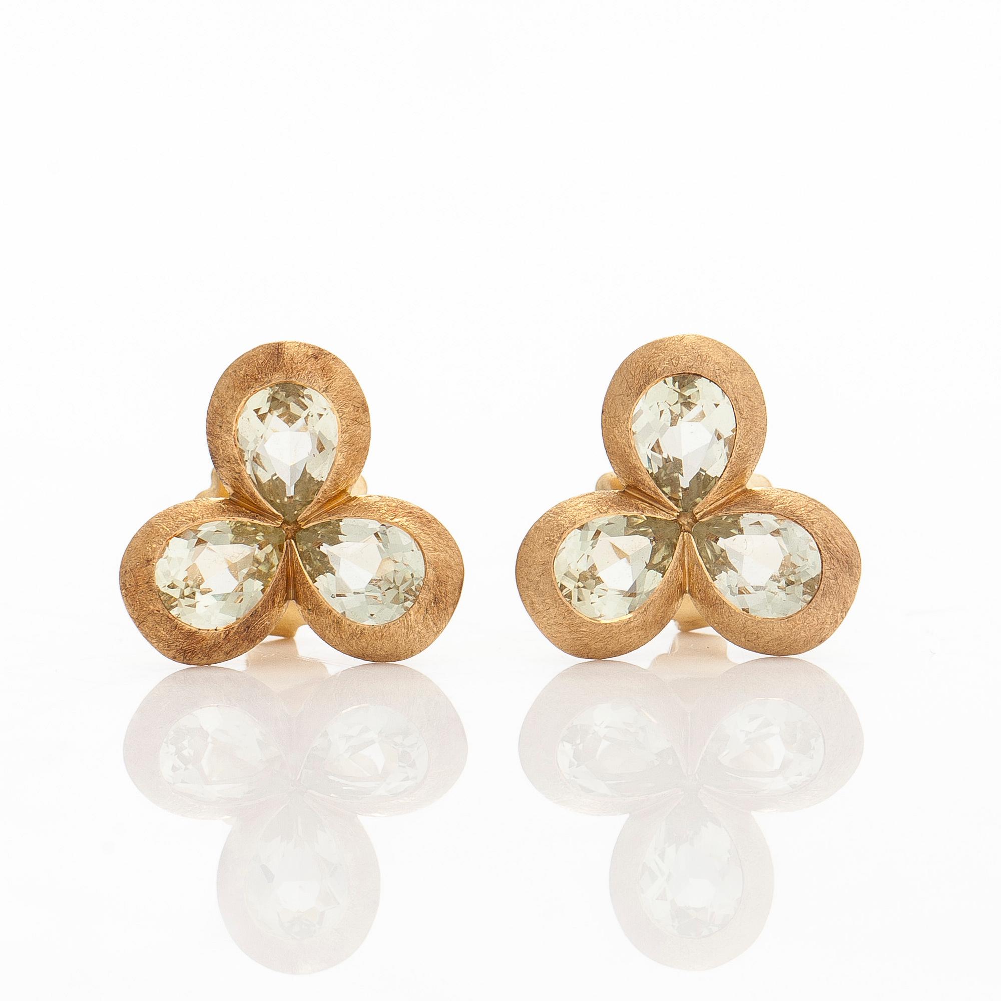Earrings in 18K gold set with faceted beryls. Goldsmith Kulmala, Helsinki.