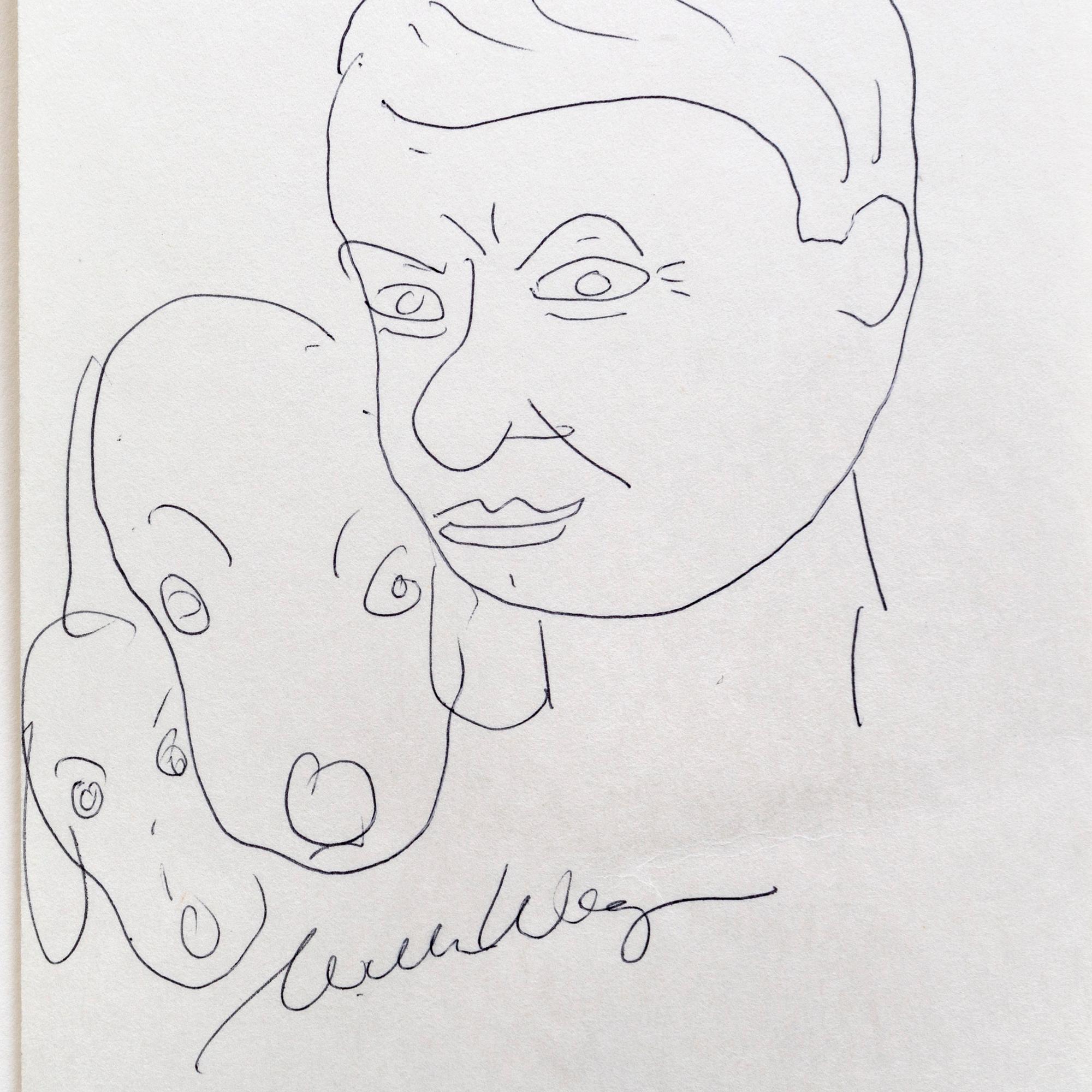 William Wegman, ink drawing signed from 1989.