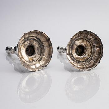 A pair of German 18th cenury silver candlesticks, marks of Johann Georg Rahm, Rostock circa 1770.