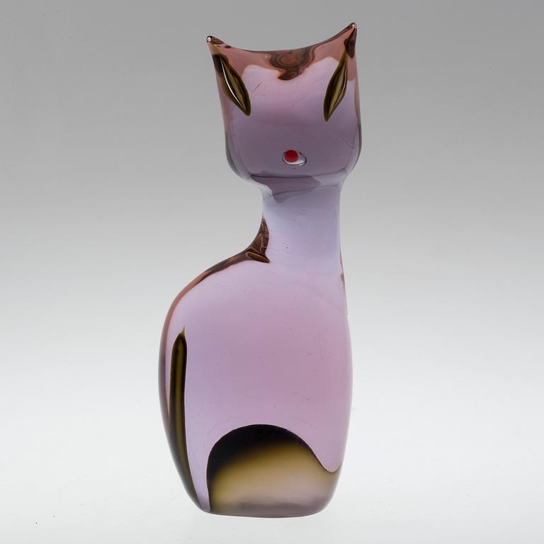 A glass sculpture of a cat, with signature "Tosi Alberto 1968 Murano".