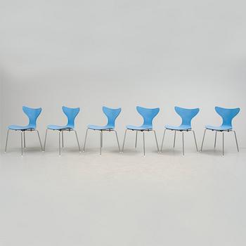 STOLAR, 6 stycken, "Liljan", Arne Jacobsen, 1970-tal.