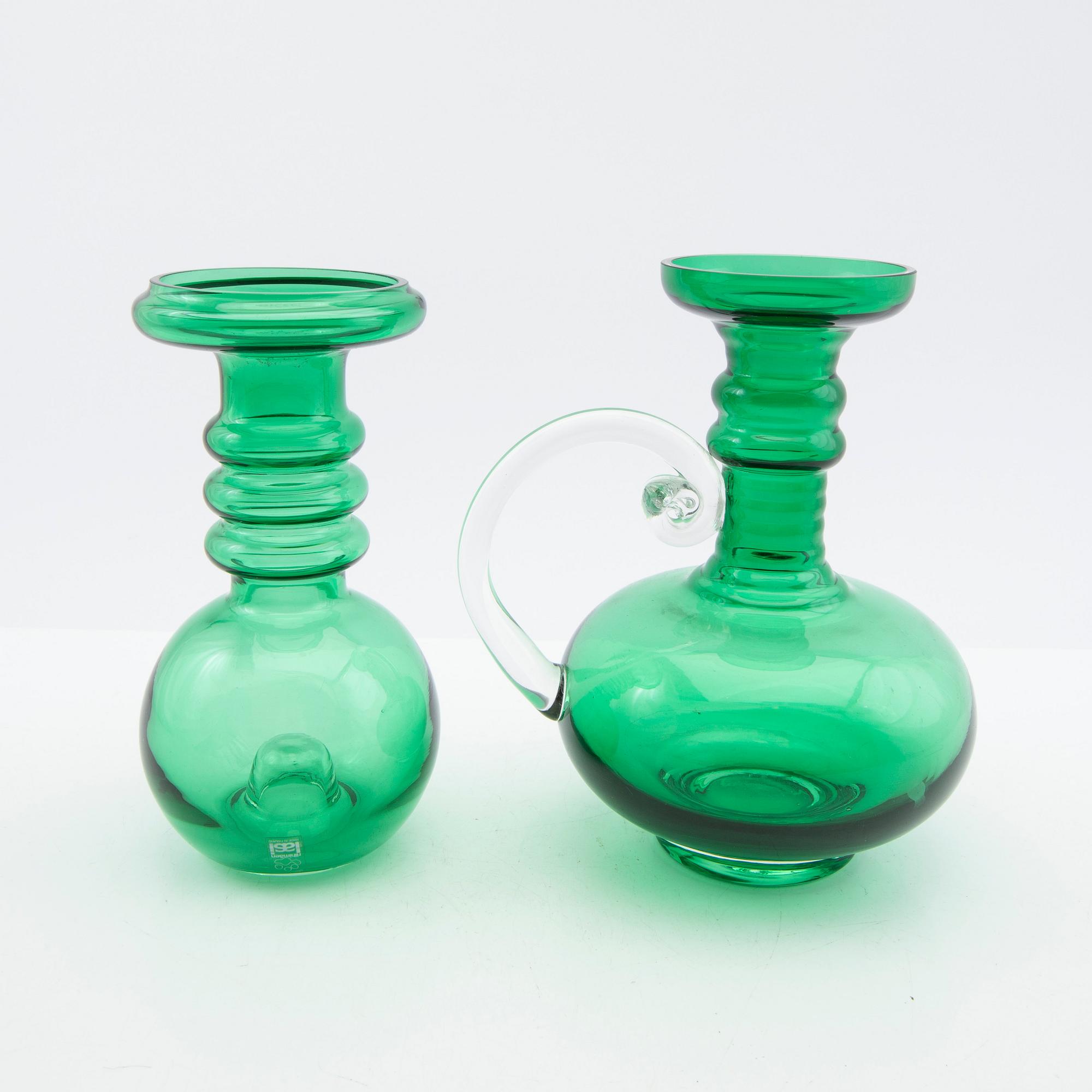 Tamara Aladin, Vases and a decanter, 3 pcs, glass, Riihimäen Lasi, Finland, 1960s/70s.