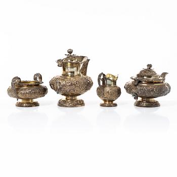Kaffe- och teservis, 4 delar, silver, London, England 1828-29, Joseph Craddock resp Josiah Barnett.
